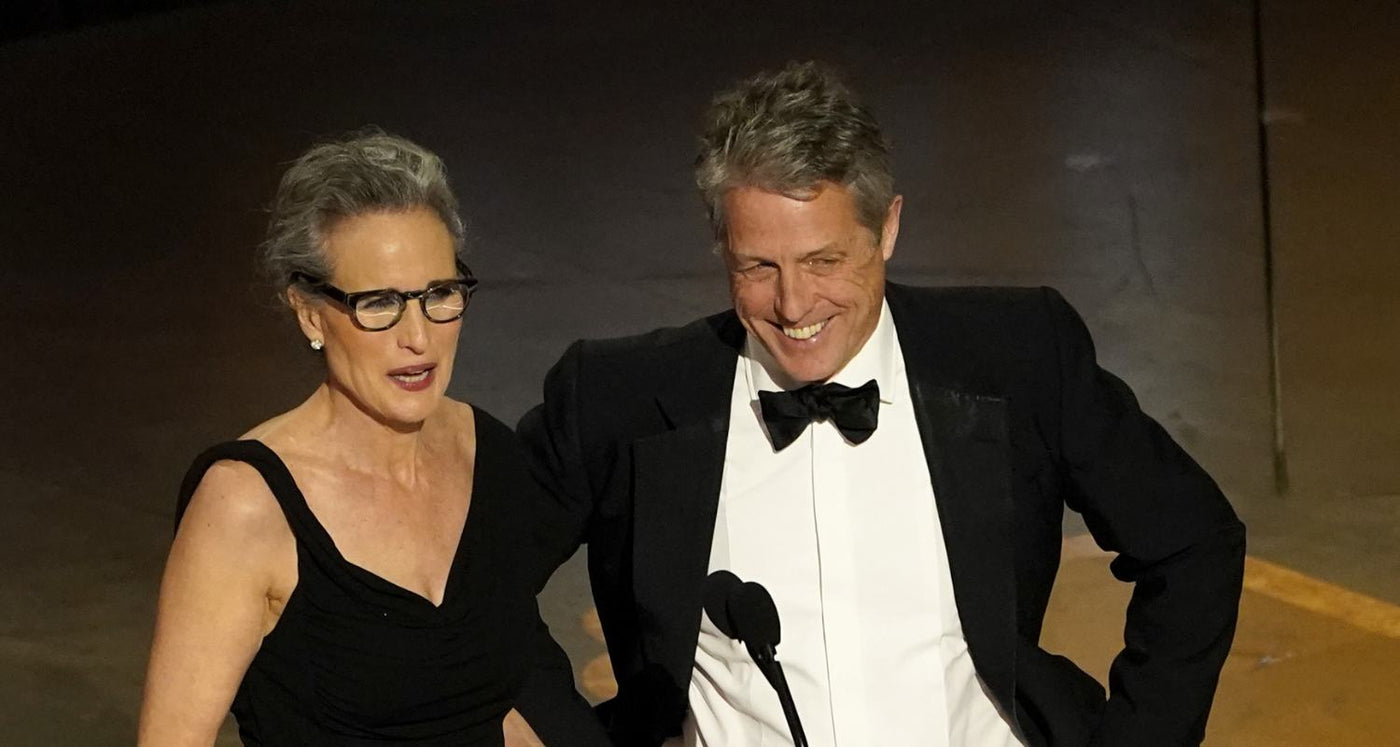 Why Hugh Grant Needs A Moisturiser after reuniting with Andie MacDowell at the 2023 Oscars.