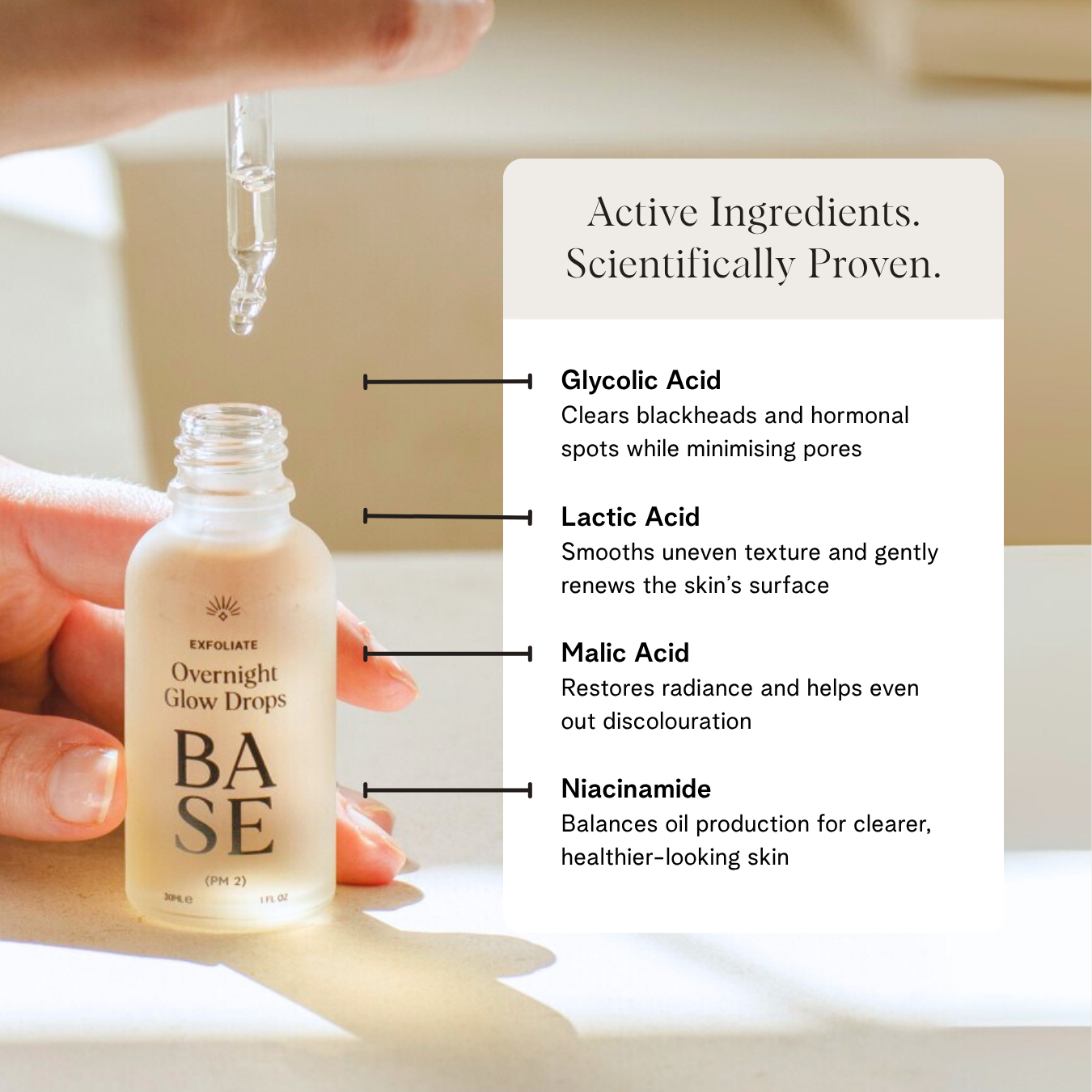 Overnight Glow Drops by BASE SKNCARE - Wake up to the glow you have always wanted with this gentle yet powerful liquid exfoliator