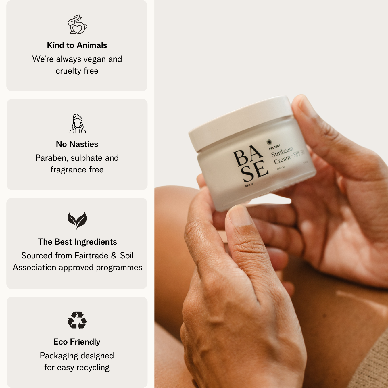 Sunbeam Cream - SPF 50 by BASE SKNCARE. Your sunscreen, hydrating lotion and primer, all in one weightless formula.