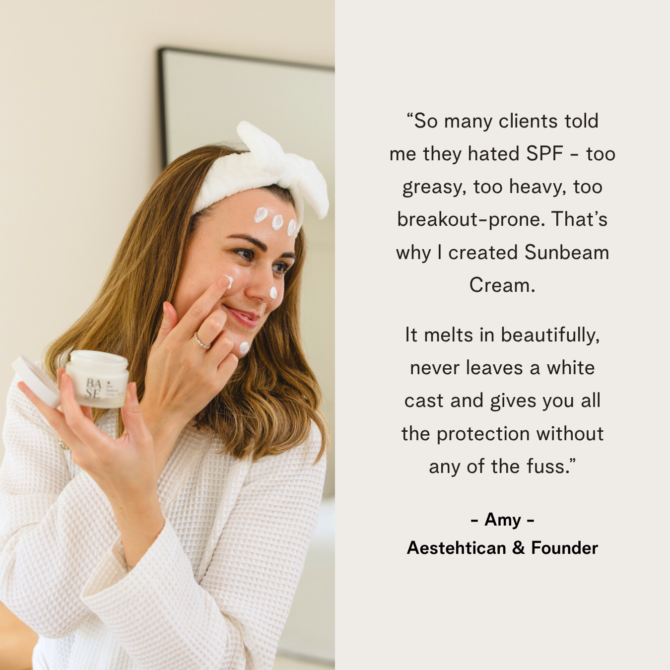 Sunbeam Cream - SPF 50 by BASE SKNCARE. Your sunscreen, hydrating lotion and primer, all in one weightless formula.